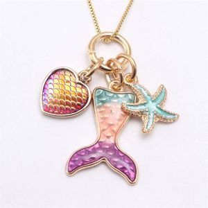 2 Couleurs enfants Bijoux Collier Sirène Étoile De Mer Pendentif collier enfants fille Long Accessoires Chaîne Colliers pour Fête Bijoux cadeau 510 K2