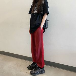 2 kleuren Koreaanse stijl zijstreur rechte broek vrouwelijke hoge elastische taille lange broek womens (x1500) 210423