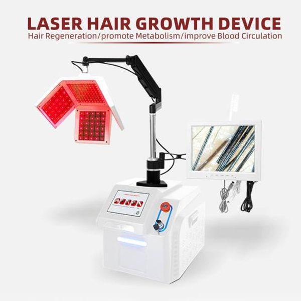 Laser à diode portable 2 couleurs LED 650 nm Régénération des cheveux Anti-chute de cheveux Brosse photonique 5 en 1 Dispositif nourrissant pour cuir chevelu à jet d'oxygène avec caméra HD