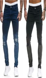 2 couleurs couleur un jean skinny trou de nouveau jean pour hommes lavés slimfit stretch jeans pantalon hip hop pantalon crayon pour mâle9086484