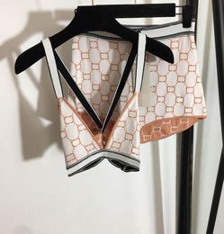 Maillot de bain tricoté 2 couleurs pour femmes, vêtements de maison, lettre Jacquard, Sexy, col en V, taille haute, Bikini, Set6177882