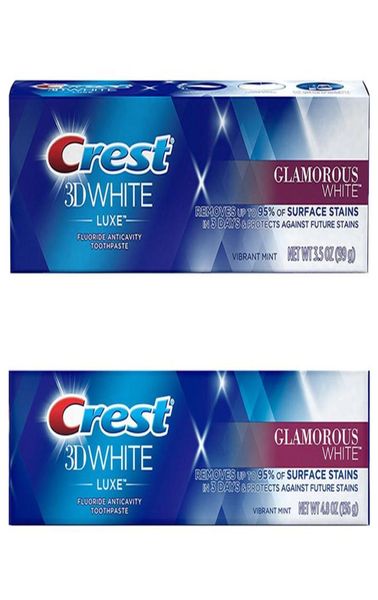 2 Crest 3D White Luxe Glamorous White Dentifrice à la menthe vibrante avec 4 brosses à dents Pulsar de Luxe blanchissant les dents Kit225V3376619