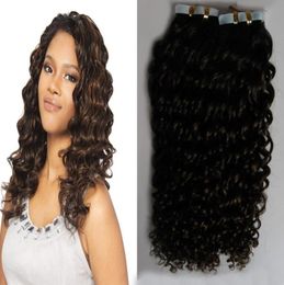 2 bandes frisées afro crépues brunes les plus foncées dans les extensions de cheveux humains 100g cheveux bouclés crépus mongols 40pcsSet trame de peau Hair2318553