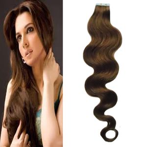 Cheveux de vague de corps brésilien # 2 Darkest Brown ruban dans les extensions de cheveux humains 20 pièces 7A 50g Extensions de cheveux de bande de trame de peau