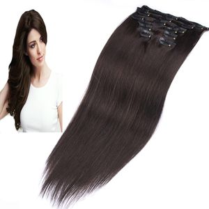# 2 Donkerste Bruine Clip Indian Hair Extensions 100g 7 stks Onverwerkte Indiase Maagd Haar Menselijk Haar