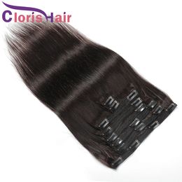 #2 Clip marrón más oscuro en extensiones 100% Human Brasil Virginia Virginia Silosa Cabeza completa 8pcs 120G/SET Extención Clip inoxidable Ins