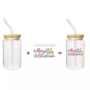 2 -daagse levering 12oz Sublimatie Spaties Cola Can Tumbler Glassbekers Clear Frosted Jar brede mond Mok Bier Iced thee Glazen Wijn Tumblers