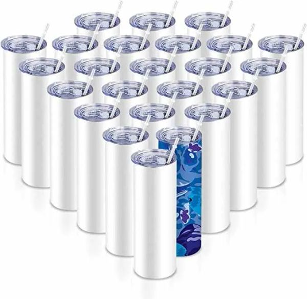 2 jours de livraison Stock vierges 20oz tasses vierges à sublimation droites gobelets en acier inoxydable avec paille en plastique 1213