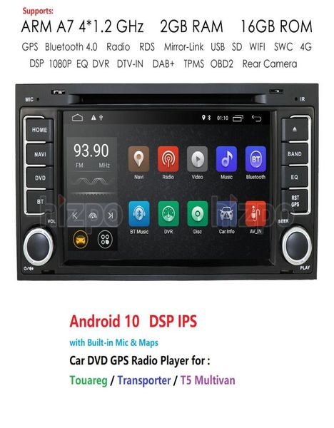 2 DIN Android 10 Auto Radio para VW // Touareg CANBUS CAR Multimedia DVD reproductor GPS GPS ROM ROM 16GB DVR Camera3087986