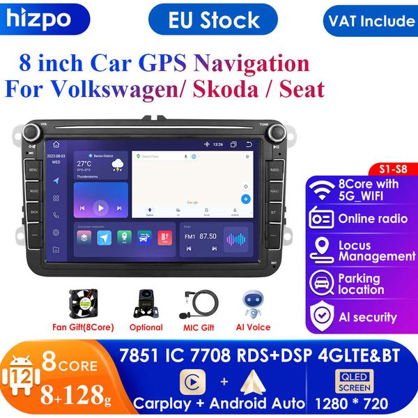 Autoradio Android 12, lecteur multimédia GPS, 2 Din, pour VW Golf Passat B7 B6 Skoda Seat Octavia Polo Tiguan, navigation RDS, WIFI