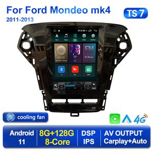 2 Din Car dvd Radio Android 11 para reproductor tipo Tesla para Ford Mondeo 4 mk4 2010-2013 2014 Multimedia GPS 2din Carplay estéreo