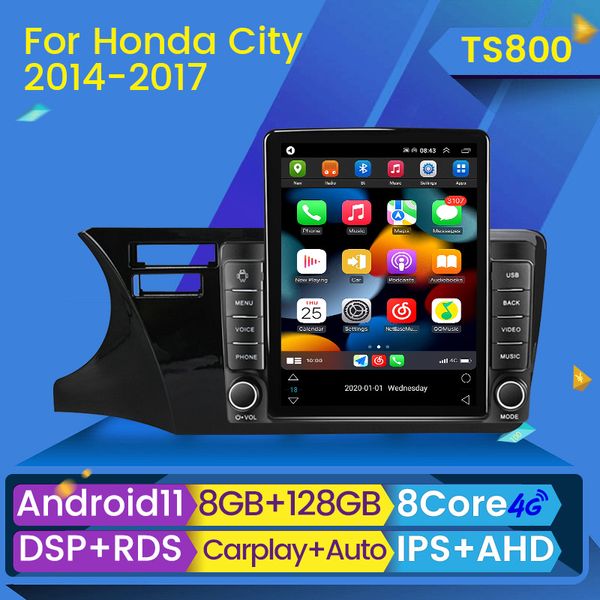 2 Din lecteur Android 11 voiture dvd Radio stéréo pour Honda City LHD 2014-2017 multimédia CarPlay Autoardio GPS Navigation BT