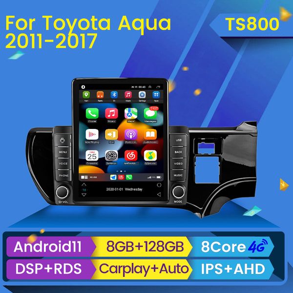 Radio DVD de automóvil de 2 Din Player Stereo para Toyota Aqua 2011 2012-2017 Tesla Style Android 11 Radio Automotive Navigator CarPlay