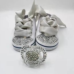 2 meisje canvas sneakers geboren babyjongen strass espadrilles gepersonaliseerde naam datum baby wieg schoenen en fopspeen set 240220