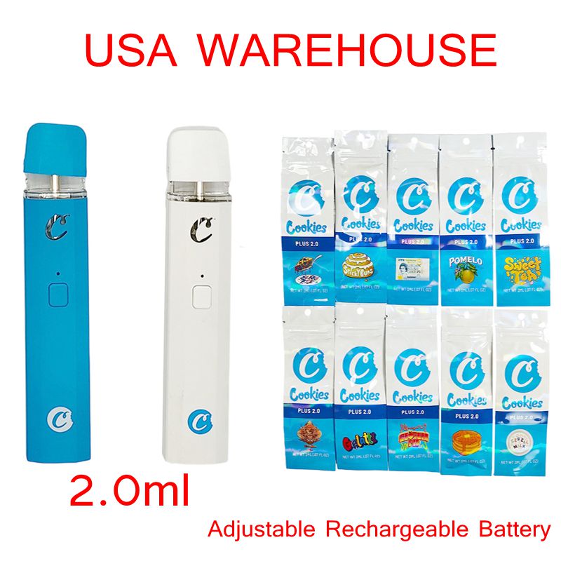 2 Gram Adjustable Disposable Vape Pen Cookies 280mah Rechargeable Battery USA Warehouse Empty Vaporizer Mylar Bag Packaging 2.0ml Starter Kits