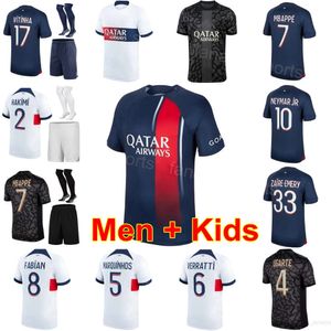 2 maillots de football HAKIMI Club Man Kids 9 RAMOS 17 VITINHA 37 SKRINIAR ZAIRE-EMERY HERNANDEZ MARQUINHOS UGARTE DEMBELE FABIAN MBAPPE Kits de maillots de football 2023/24 BaLi