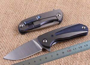 1Pcs High End Flipper Zakmes D2 Satijn Drop Point Blade Blauw TC4 Titanium Legering Handvat Kogellager EDC zakmap Messen