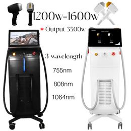 2 handgrepen 1200W 1600W triple golflengte diode laser ontharing machine 755 808 1064 diode laser pijnloos permanent ontharing huid Verjongingsscheermes