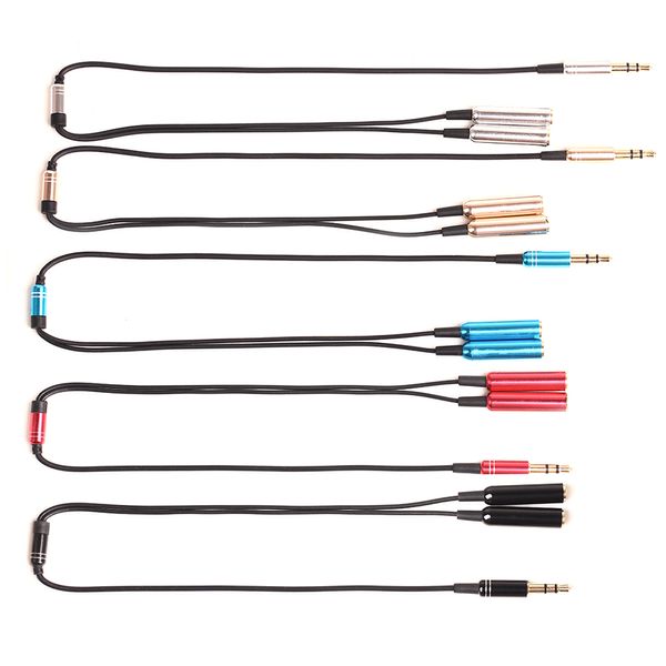 2 en 1 3.5 mm Jack Cable de Audio Aux. 1 Macho a 2 Hembra Splitter Cable Y metal Cable de Extensión para Auriculares Teléfono de Coche 300pcs