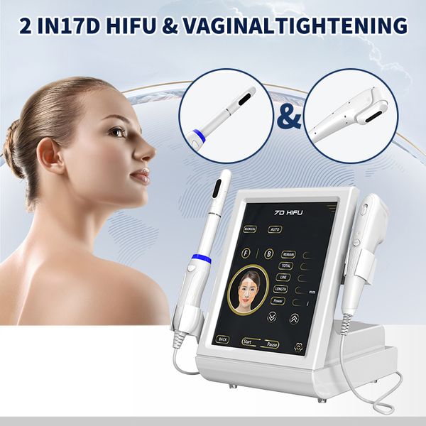 Machine vaginale HIFU 2 en 1 7D, équipement de beauté multifonctionnel, ultrasons focalisés de haute intensité, resserrement du vagin, lifting du visage, amincissement du corps avec 7 cartouches