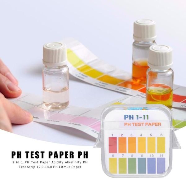 2 en 1 Acidez Alcalinidad Fuerra de prueba de pH 1-11 12.0-14.0 Ph Paper Paper Agua de agua Kit Cosmética Suelas de prueba de acidez del suelo