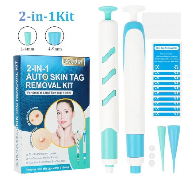 Kit de eliminación automática de etiquetas de piel 2 en 1, etiqueta de piel indolora, juego de pluma para eliminación de verrugas y acné con hisopos de limpieza, herramienta de cuidado de belleza 240112