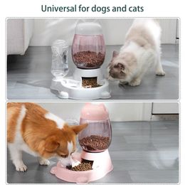 2 In 1 Automatische Pet Dog Cat Feeder 528 ml Cat Water Bottle 2.2L Food Feeder Dispenser Kitten Bowls Puppy Food Feeding Container