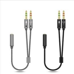 Câbles séparateur Audio Aux 2 en 1, Jack 3.5mm, Audio stéréo femelle à 2 mâles, connecteurs micro Y pour casque, adaptateur de câbles