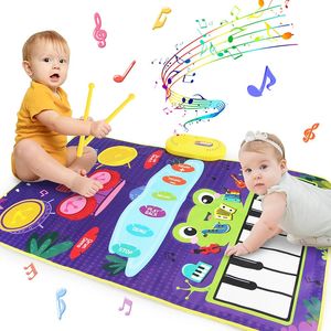 2 en 1 Instrumento musical para bebés Teclado de piano Jazz Drum Music Touch Playmat Mat Juguetes de educación temprana para niños Regalo 240124