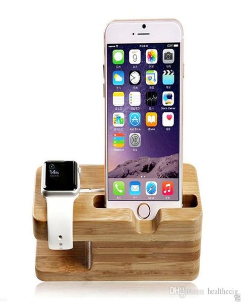 Soporte de madera de escritorio de bambú 2 en 1 para soportes de teléfono móvil base de carga para cargador de reloj inteligente Station8204627