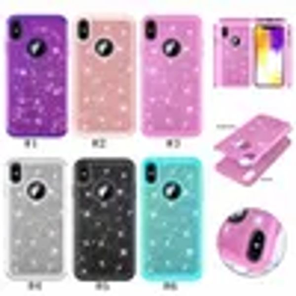 2 en 1 Bling Glitter Funda de silicona suave a prueba de golpes para PC para iphone 11 pro X XS Max XR 8 7 6 6S Plus Galaxy S9 Plus Note 9 J3 J7 ZZ