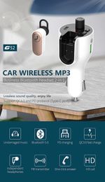 2 in 1 Bluetooth Driver Headset FM-zender Radio Ontvanger MP3-speler Audio Adapter Handsfree Carkit met Fast Charger QC 3.0
