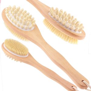 2-in-1 Body Brush Sided Natuurlijke Borstels Body Borstel Scrubber Lange Handvat Houten SPA Douche Brush Bad Massage Borstels 210724