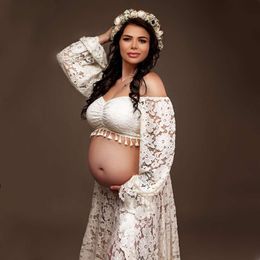 2 In 1 Boho Maternity Photography Outfit Boheemse zwangerschapsfotoshoot Lange jurken Zwangere vrouwelijke jurk L2405