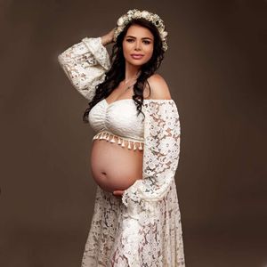 2 sur 1 Boho Maternity Photography Tentigation Bohemian Grossesse Photo Shoot Long Robes Femme enceinte Robe L2405