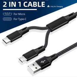 Cables 2 en 1, Cable Micro USB tipo C, cargador rápido, Cable de carga para teléfono y tableta, Cables de carga USBC trenzados de nailon 2 en 1 para Android