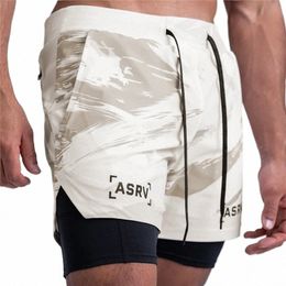 2-en-1 Camoue Summer Running Shorts MenSports Jogging Fitn Formation Séchage rapide Hommes Gym Hommes Shorts Pantalons courts 80MU #