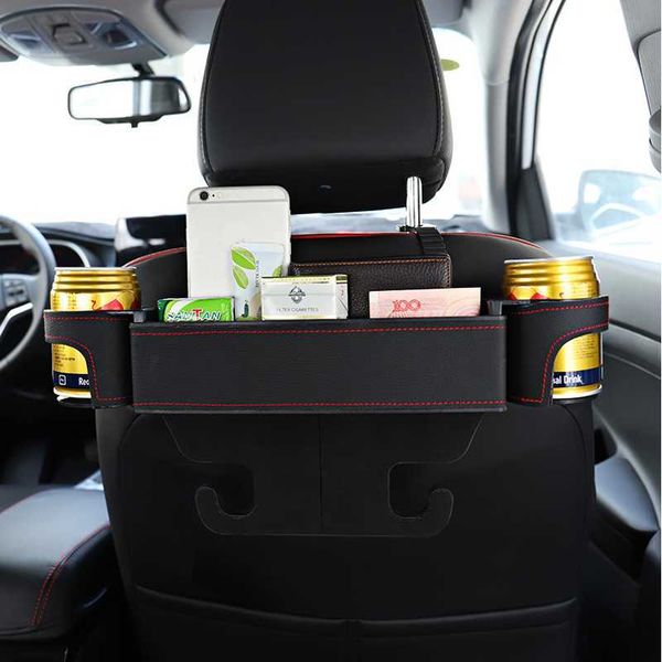 2 en 1 Asiento trasero Atrás Organizador Gancho Colgante Auto Asiento Guarda Llena Filler Asiento Caja de almacenamiento de grietas con Twin Cup Soporte PU premium PU