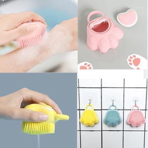 Brosses de bain, éponges épurateurs 2 en 1 en forme de griffe de chat en forme de silicone souple Distributeur de nettoyage Brosse de nettoyage Corps Soins de la peau Shampooing Containe