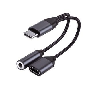 2 In 1 lader- en audiotype C -kabels Oortelefoon Hoofdtelefoonaansluiting ADAPTER CONNECTER KABEL 3,5 mm AUX -hoofdtelefoon voor USB -kabels