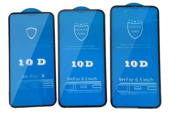 Plein adhésif 10D verre trempé pour iPhone XS MAX XR protecteur d'écran pour iPhone X 8 6 plus 10D bord incurvé couverture complète de protection