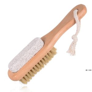 Brosses de nettoyage 2 en 1 Brosse SPA exfoliante naturelle pour le corps ou les pieds Double face avec brosse à poils doux en pierre ponce naturelle RRD12928