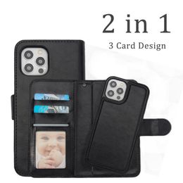 2 en 1 étuis de téléphone en cuir détachables pour iPhone 12 11 Pro Max Xs Xr 7 8 Plus portefeuille à rabat de luxe couverture de protection magnétique