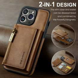 2 en 1 étui de téléphone à portefeuille en cuir magnétique détachable pour iPhone 15 14 13 12 11 Pro Max Plus Herme de poche à fente de cartes à fermeture éclair
