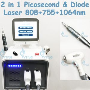 Máquina de laser de diodo 2 em 1 remoção de tatuagem a laser de picossegundo 1064nm 532nm 1320nm boneca preta tratamento de pele rejuvenescimento removedor de pêlos