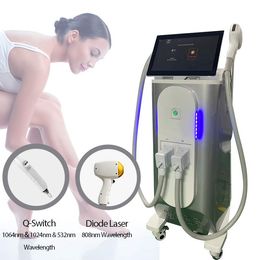 2 in 1 Diode Q-schakelaar 755 808 1064nm Ijsdiode laser ontharing pico geschakelde nd yag tattoo verwijdering carbon peel huid met machine