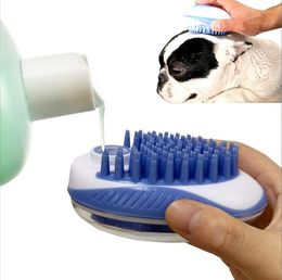 Brosse de bain pour chien 2 en 1 brosse de massage en silicone souple pour animaux de compagnie distributeur de shampoing toilettage de chiot outils de bain pour chiens et chats à poils longs et courts enlever le lavage de la fourrure en vrac