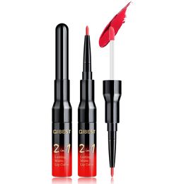 2 in 1 dubbele kop vloeistof matte lipstick lip glanst lip voering waterdichte naakt lipsticks set