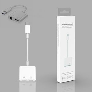 2 In 1 Dual Type-C DAC Jack earphone Adapter For Samsung S20 note10 Huawei xiaomi LG USB-C Type C to 3.5mm AUX Audio Headphones Splitter Charging Converter With Retail Box