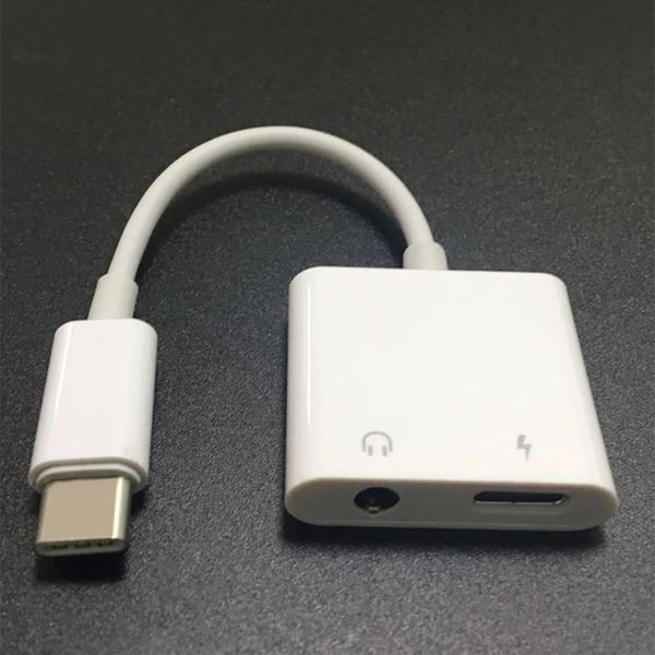 2 en 1 Adaptateur d'écouteur à double type C pour Samsung S20 Note 20 Huawei P40 USB-C à 3.5mm Aux Headphones Audio Chargements